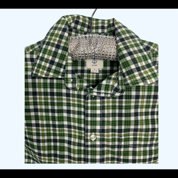 🌹3/25🌹Lands’Ed plaid green shirt size 14-16 - Picture 2 of 12